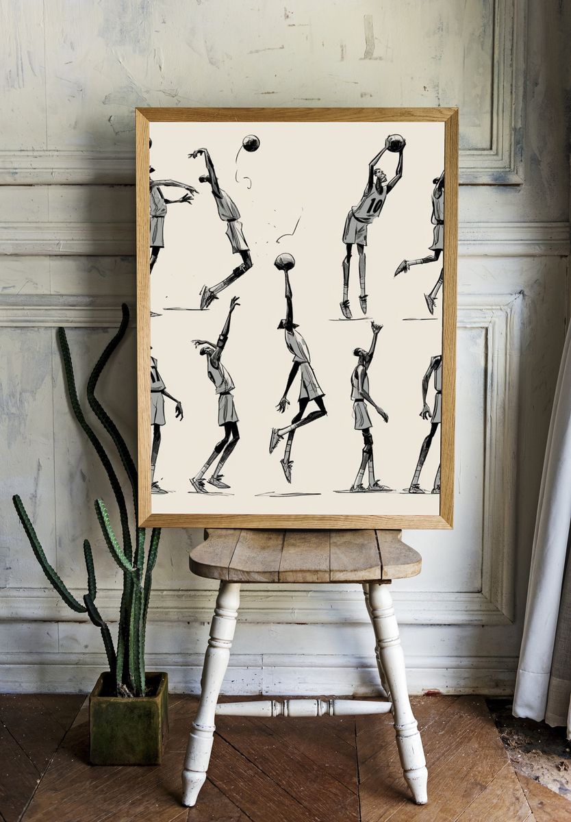 Basketball Figure Study Illustration Print. room preview