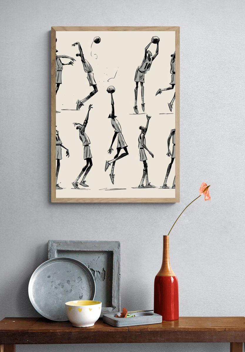 Basketball Figure Study Illustration Print. — room view 3