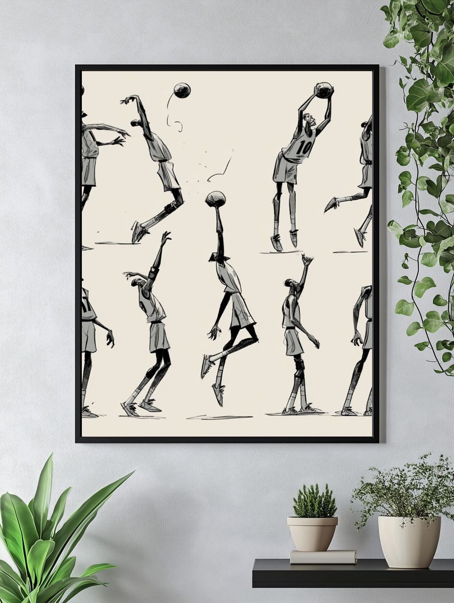 Basketball Figure Study Illustration Print. — room view 4