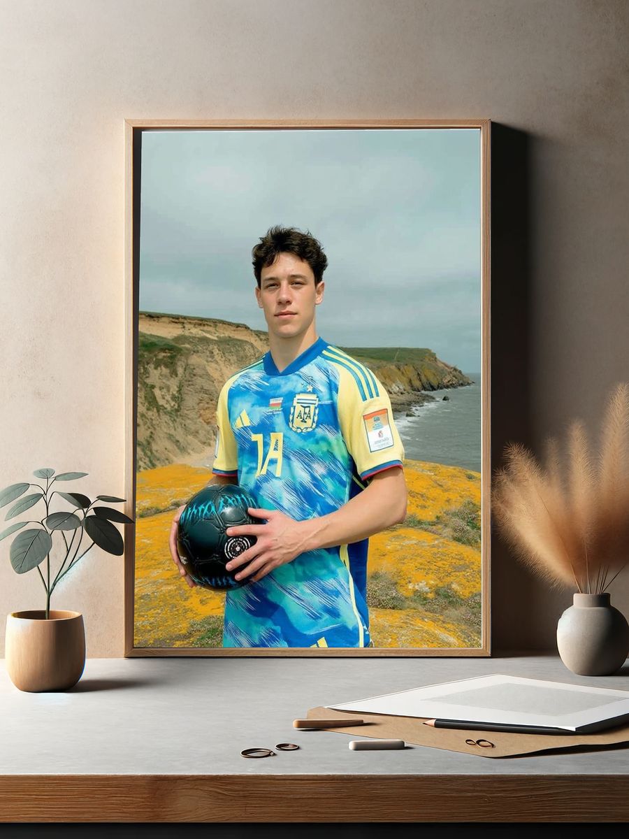 Soccer Player by the Cliffs Photography Poster. — room view 2