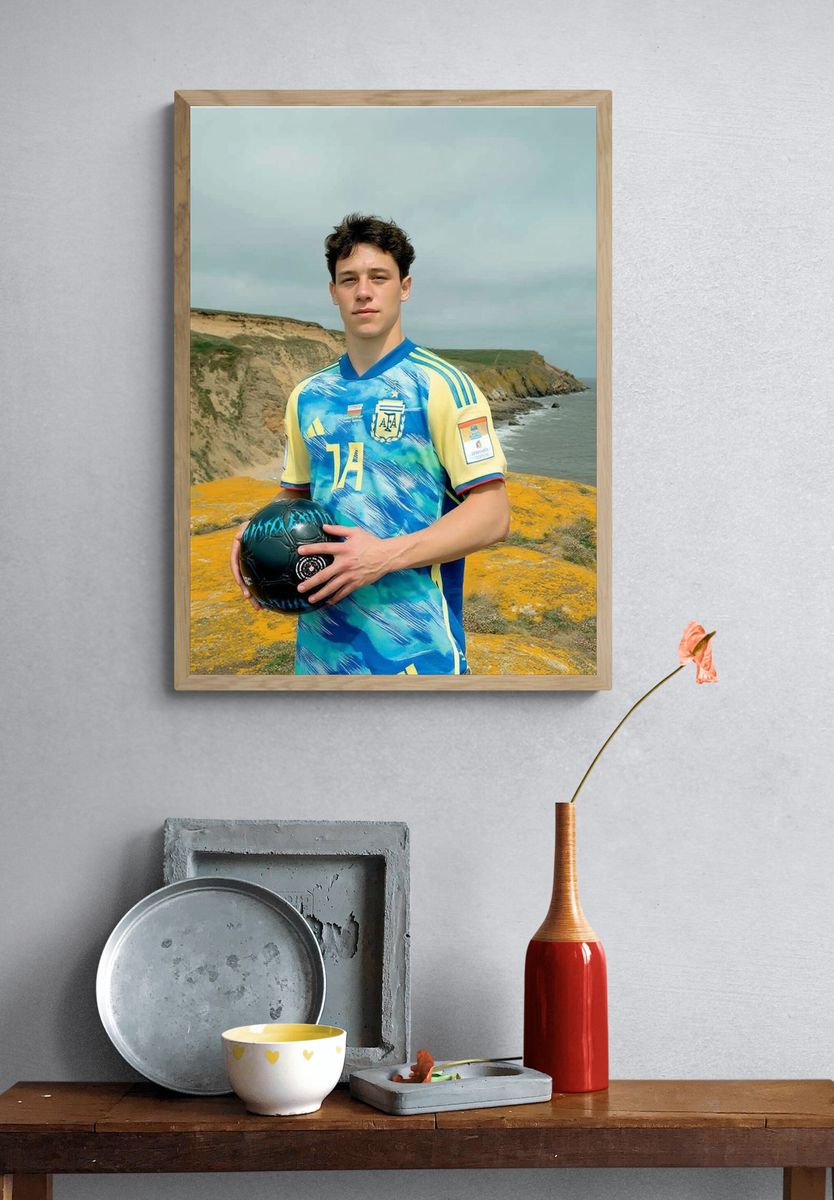 Soccer Player by the Cliffs Photography Poster. — room view 3