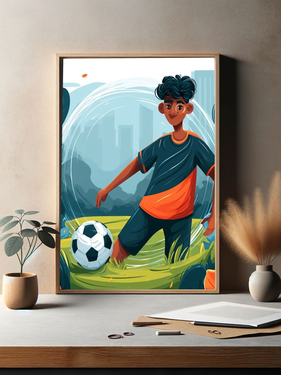 Soccer Player Illustration Poster. — room view 2