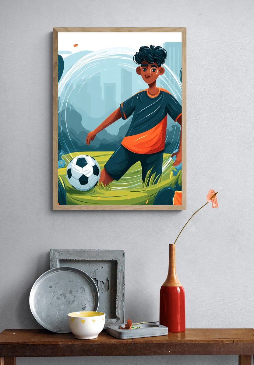 Soccer Player Illustration Poster. — room view 3