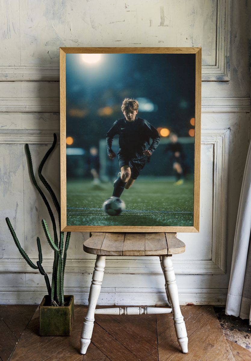 Youth Soccer Player Running — Sports Photography Print room preview