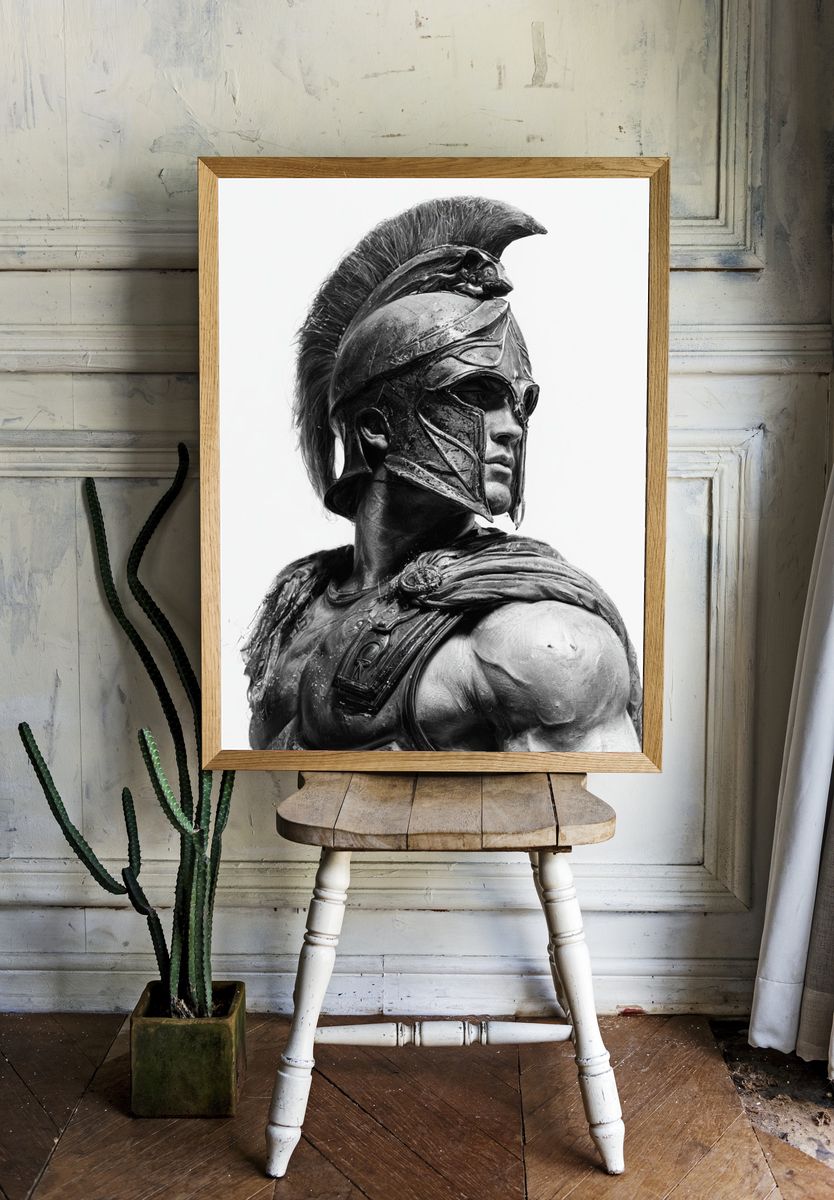 Spartan Warrior Black-White Poster. — room view 1
