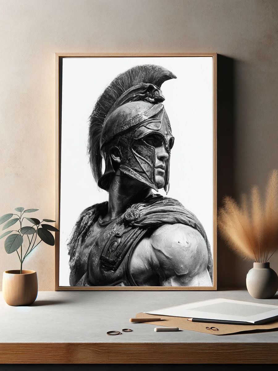 Spartan Warrior Black-White Poster. — room view 2