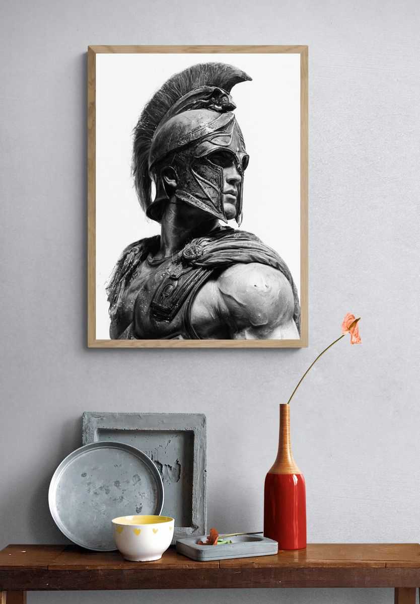 Spartan Warrior Black-White Poster. — room view 3