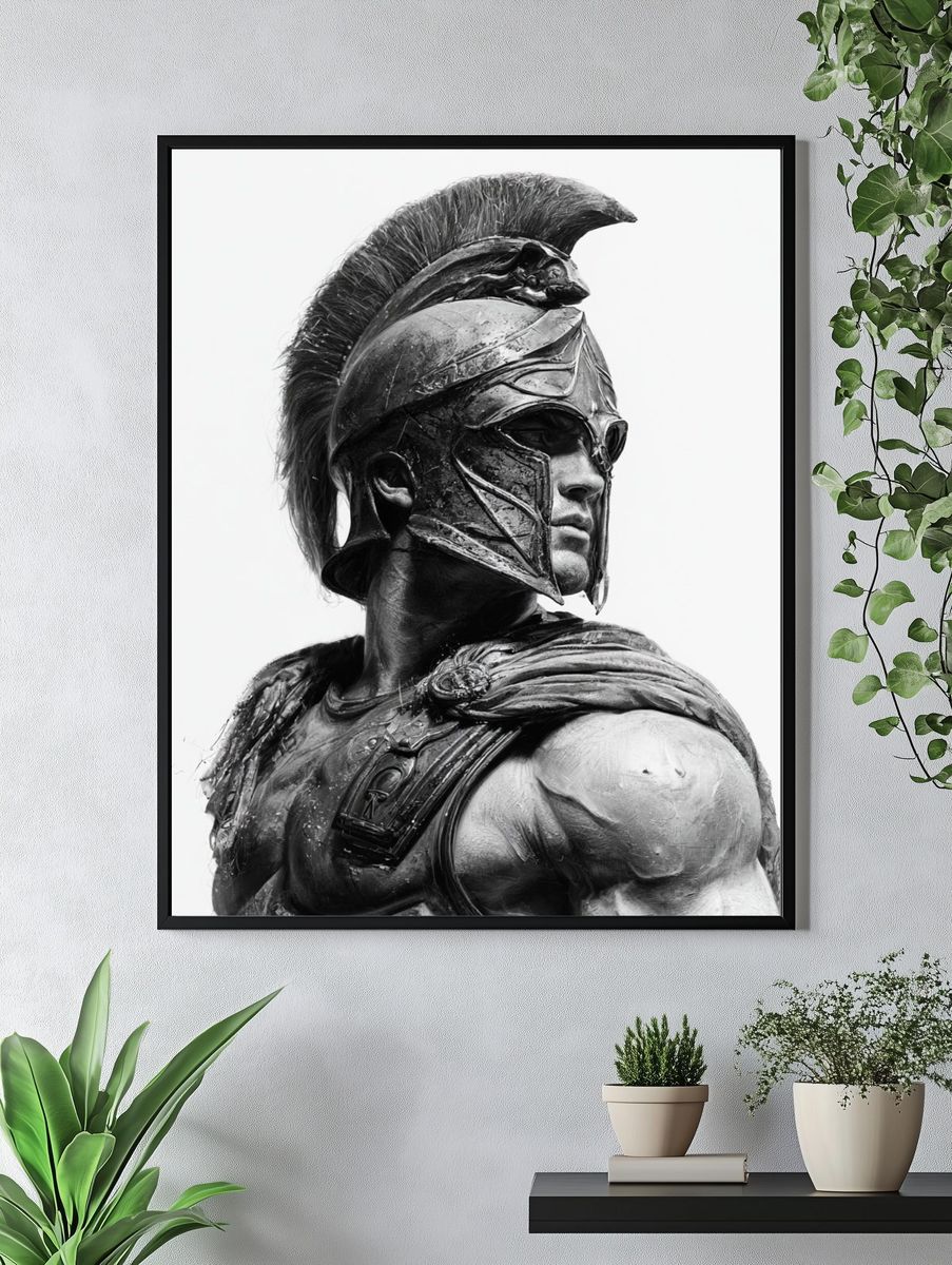 Spartan Warrior Black-White Poster. — room view 4
