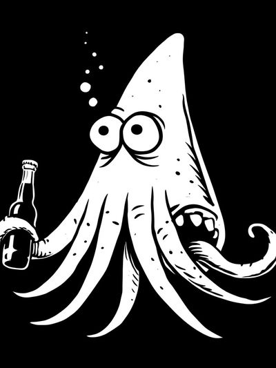 Drunken Squid Cartoon Print. poster