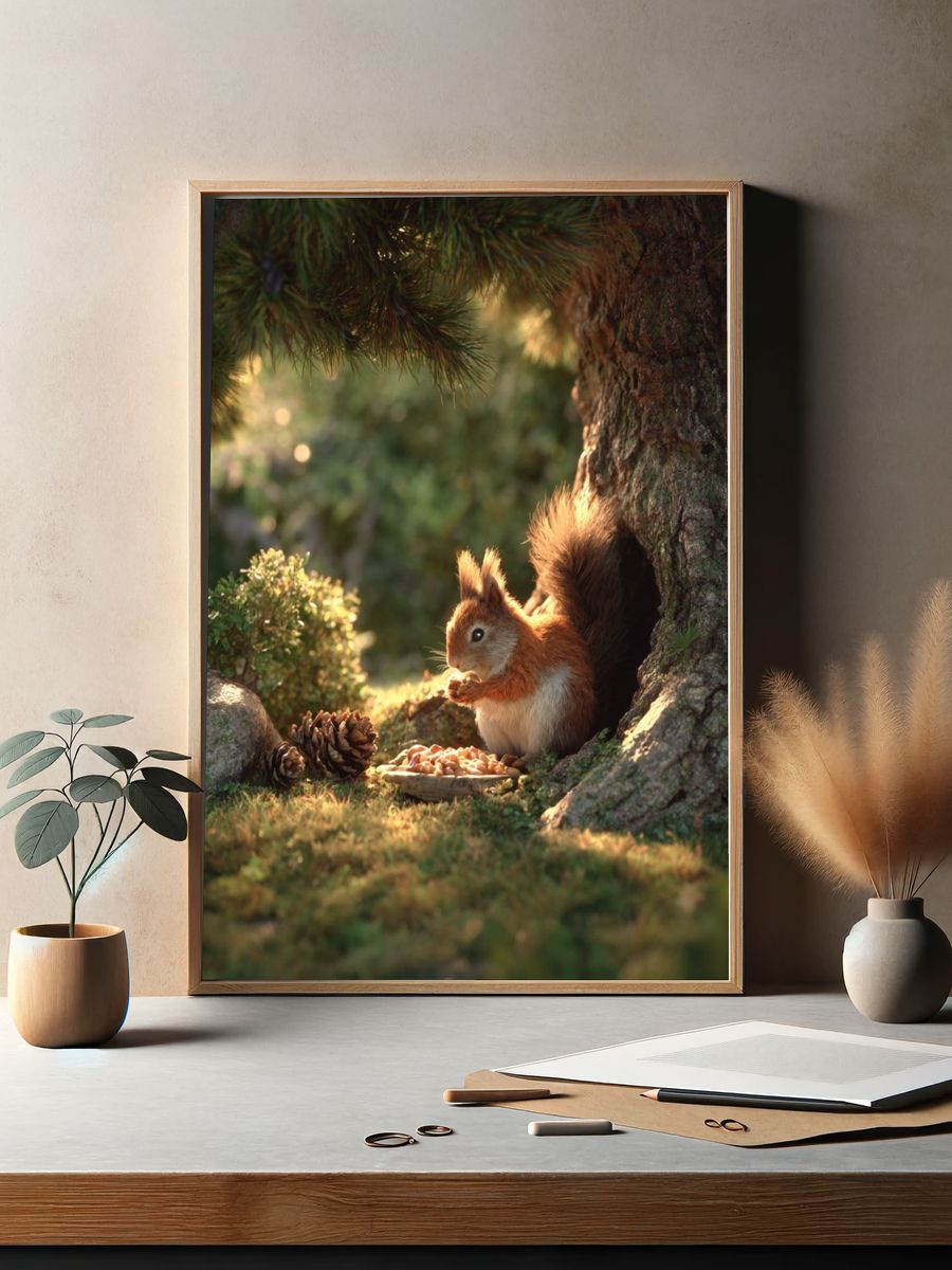Squirrel in Forest — Nature Print. — room view 2