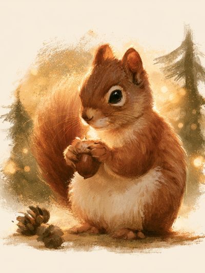 Forest Squirrel Watercolor Print.