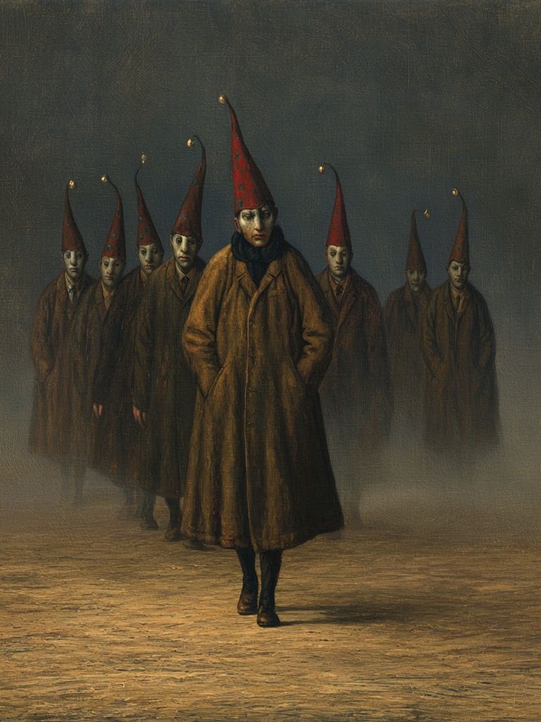 Surreal Gnome Procession Print. poster — fine-art art