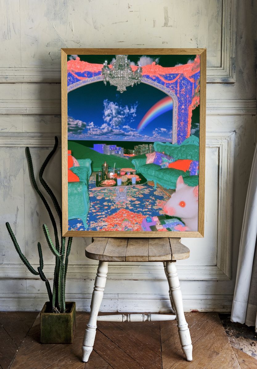 Surreal Rainbow Living Room Poster. — room view 1