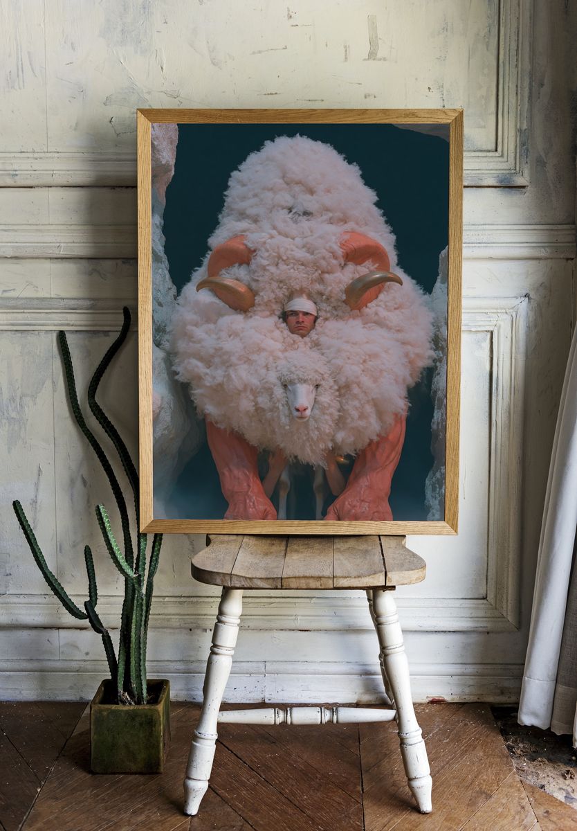 Surreal Ram Hybrid Illustration Poster. — room view 1