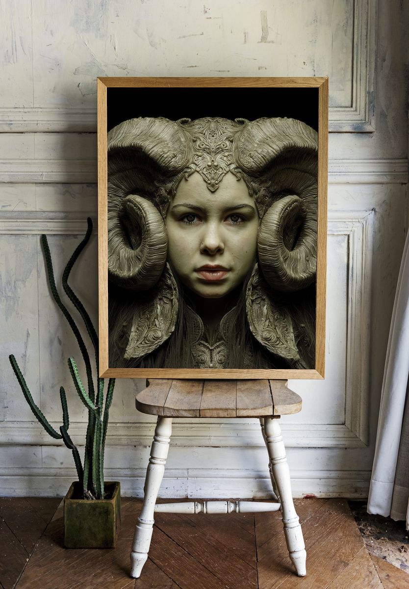 Ram-Horned Portrait Surrealism Poster. — room view 1