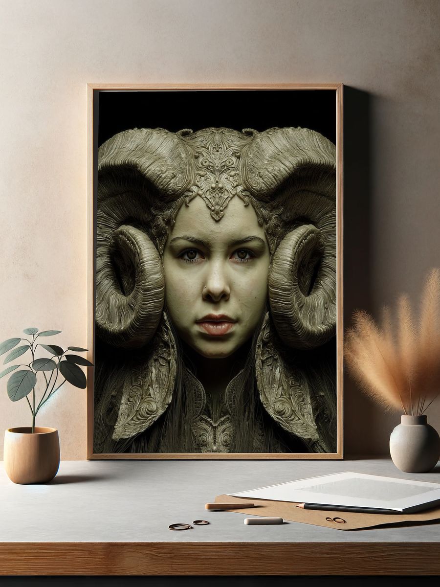 Ram-Horned Portrait Surrealism Poster. — room view 2