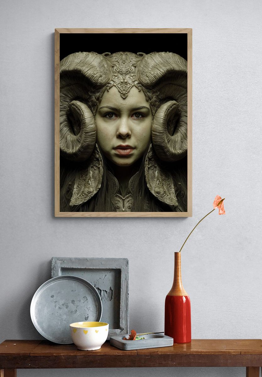 Ram-Horned Portrait Surrealism Poster. — room view 3