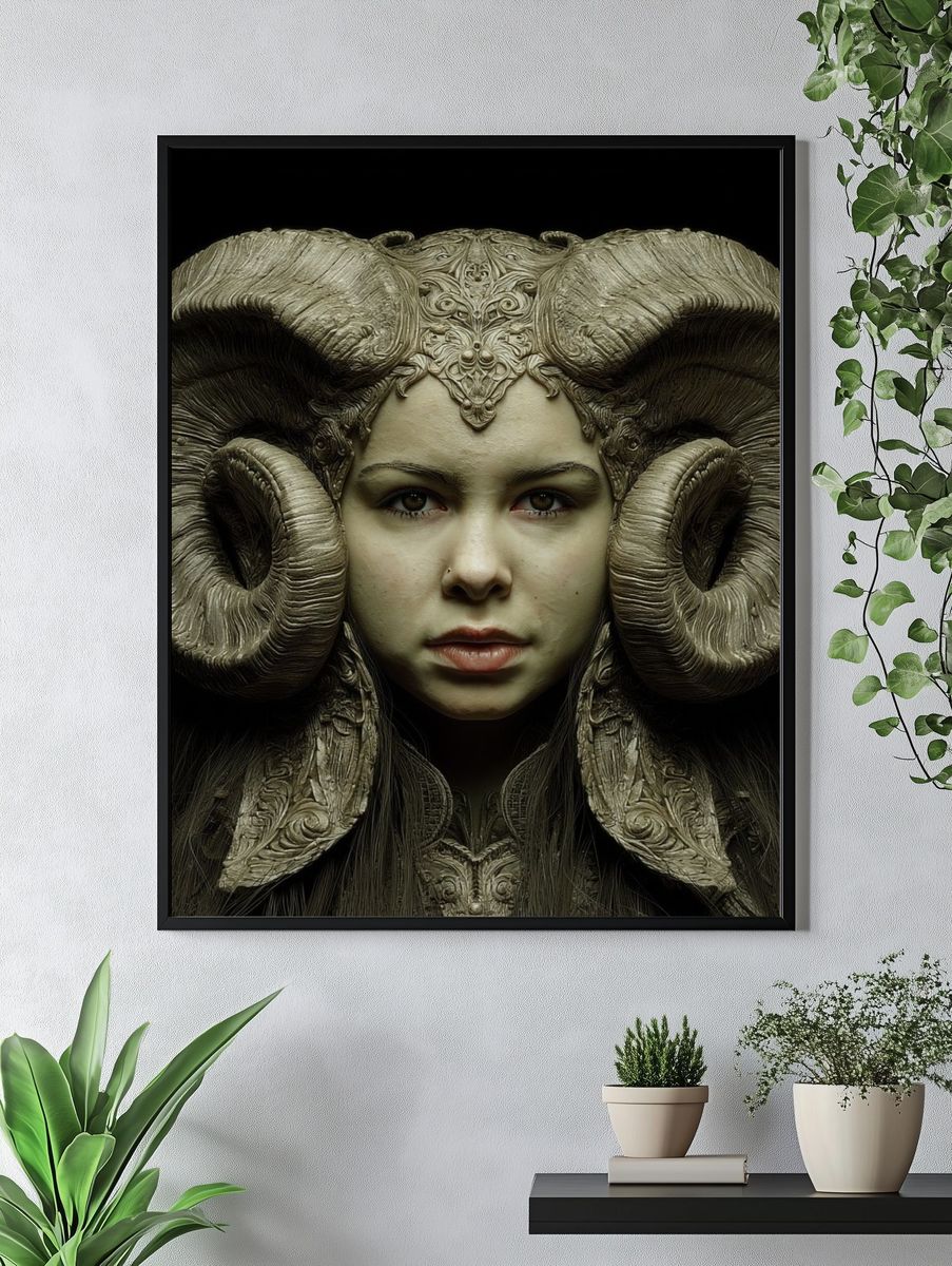 Ram-Horned Portrait Surrealism Poster. — room view 4