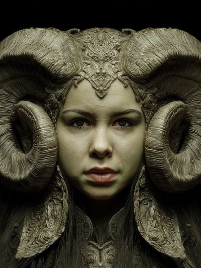 Ram-Horned Portrait Surrealism Poster. poster print