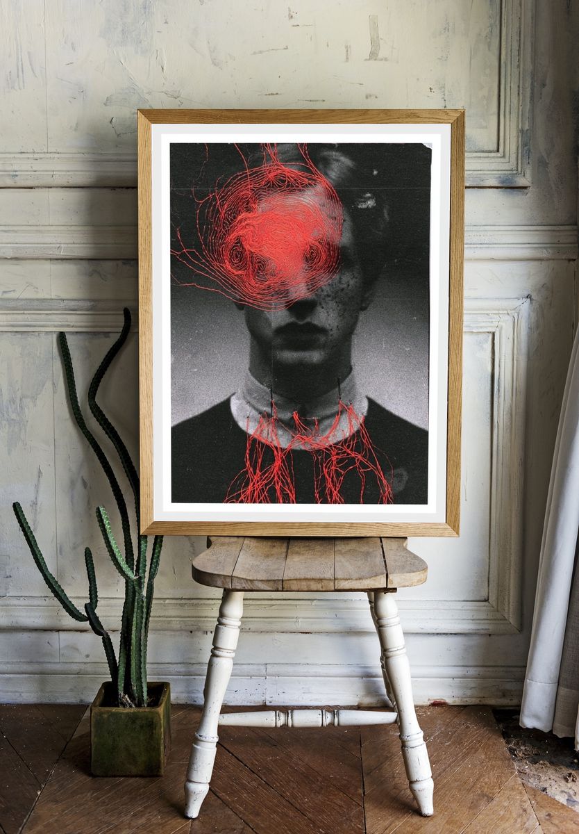 Surreal Red Thread Portrait Print. — room view 1