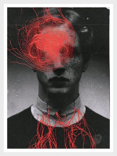 Surreal Red Thread Portrait Print. poster