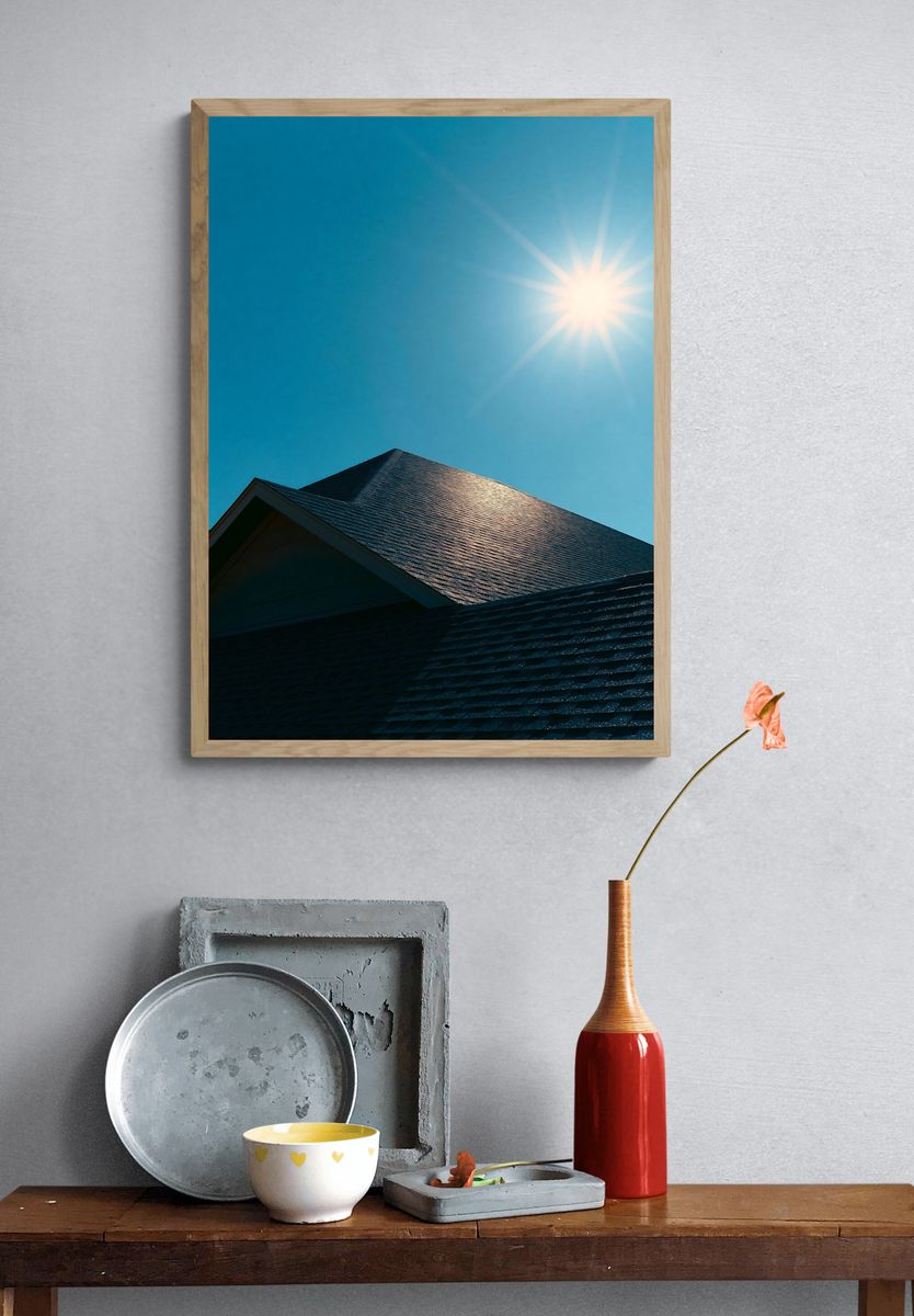 Sunlit Roofline Photography Poster. — room view 3
