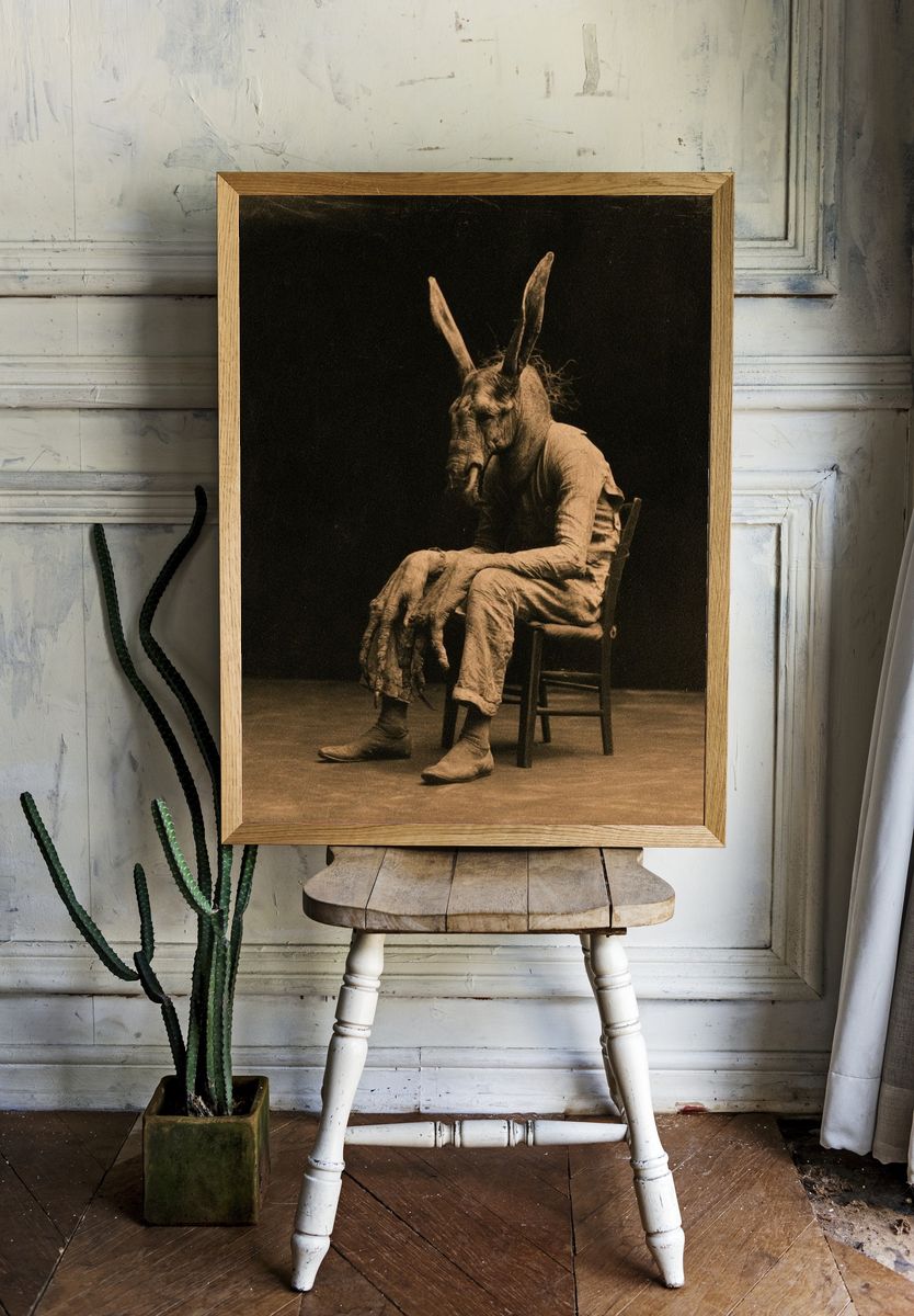 Surreal Rabbit Figure Photography Poster. room preview