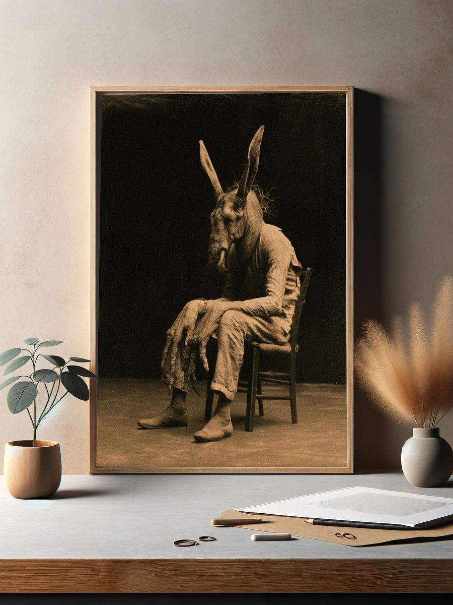 Surreal Rabbit Figure Photography Poster. — room view 2