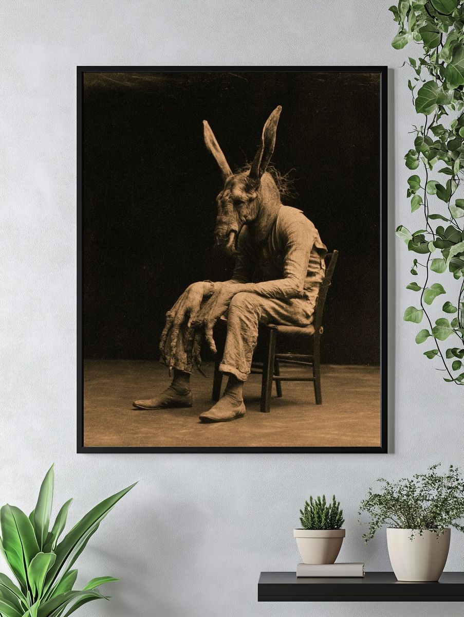 Surreal Rabbit Figure Photography Poster. — room view 4