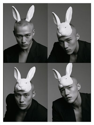 Surreal Rabbit Mask Portrait Print.