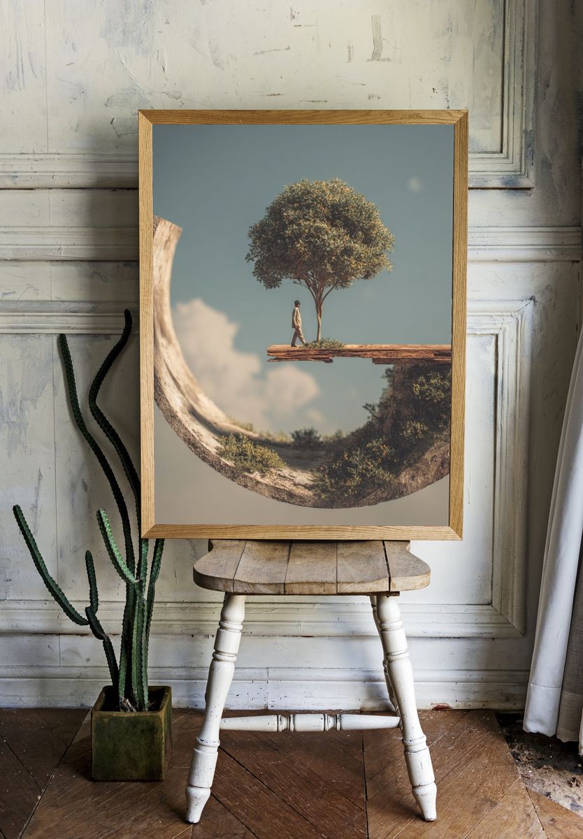 Surreal Landscape with Tree and Figure — Art Print. — room view 1