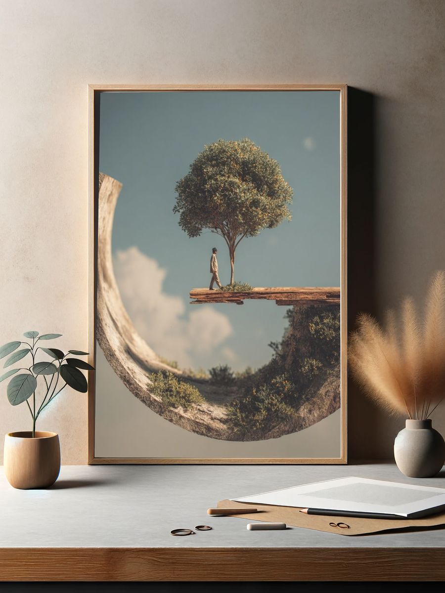 Surreal Landscape with Tree and Figure — Art Print. — room view 2