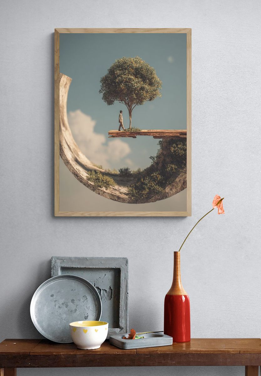 Surreal Landscape with Tree and Figure — Art Print. — room view 3