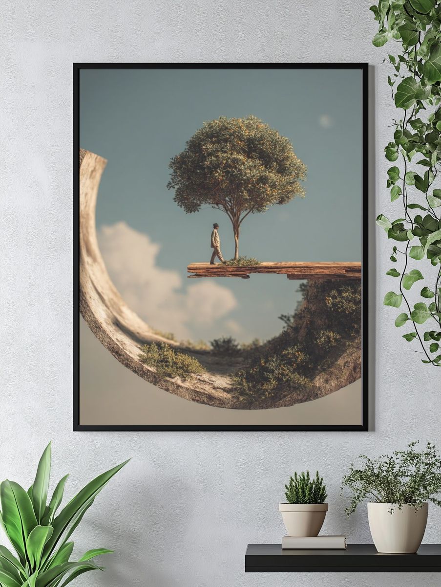 Surreal Landscape with Tree and Figure — Art Print. — room view 4