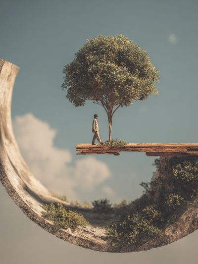 Surreal Landscape with Tree and Figure — Art Print. poster print
