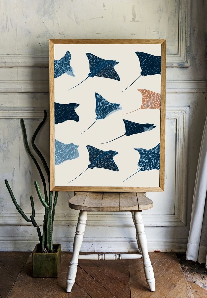 Spotted Rays Illustration Poster. — room view 1