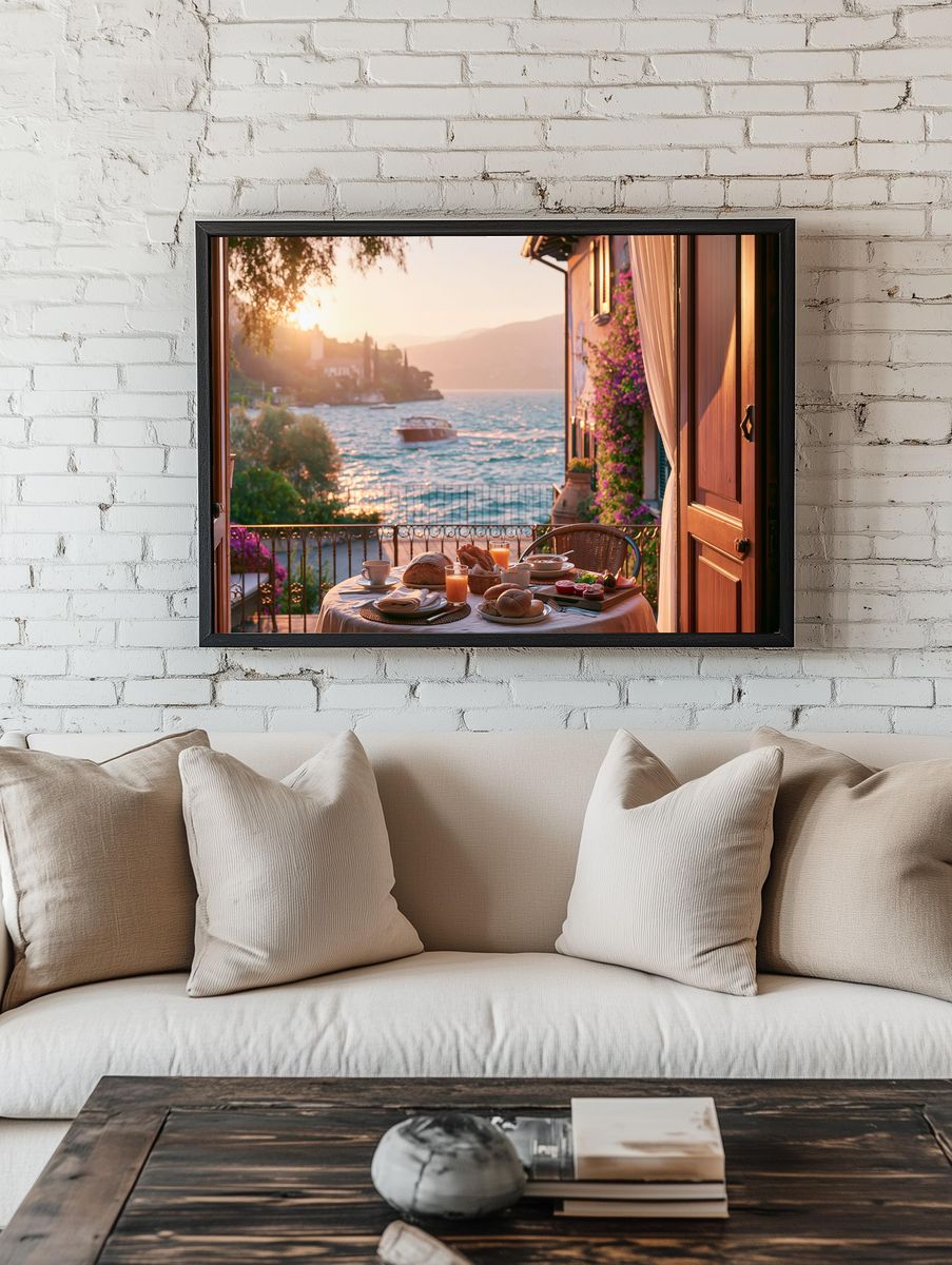 Sunset Seaside Breakfast Print. room preview