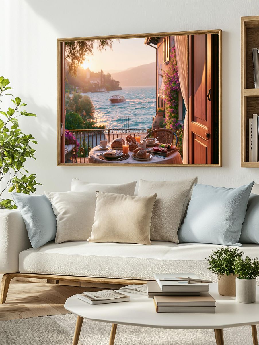 Sunset Seaside Breakfast Print. — room view 2