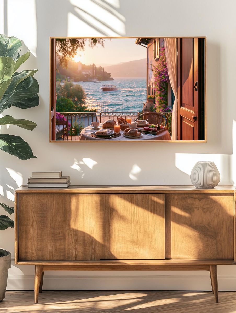 Sunset Seaside Breakfast Print. — room view 3
