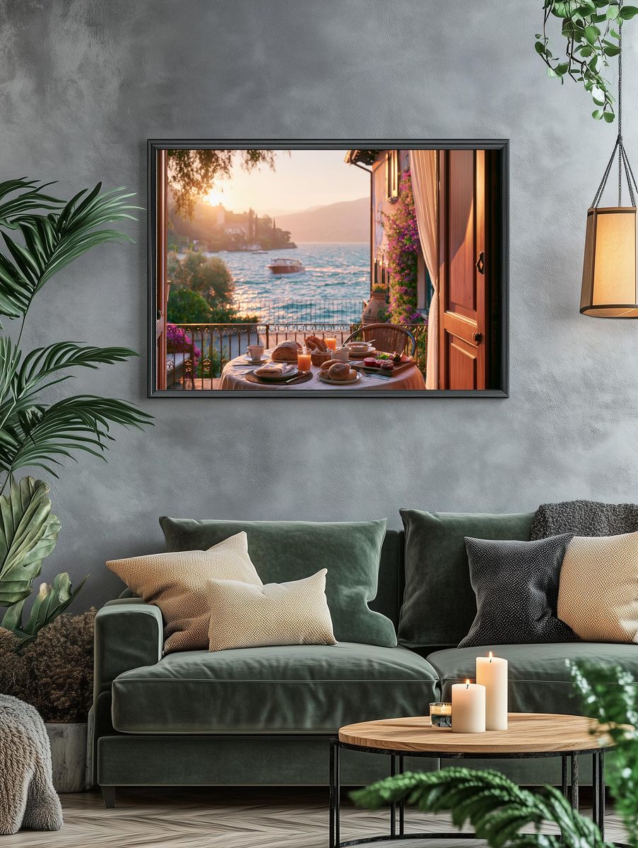Sunset Seaside Breakfast Print. — room view 4
