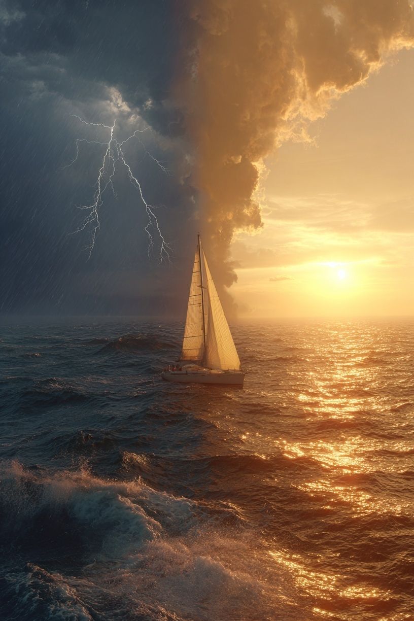 Stormy Sea and Sunset Sail — Photography Print. poster detail
