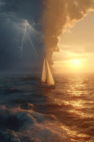 Stormy Sea and Sunset Sail — Photography Print. poster print