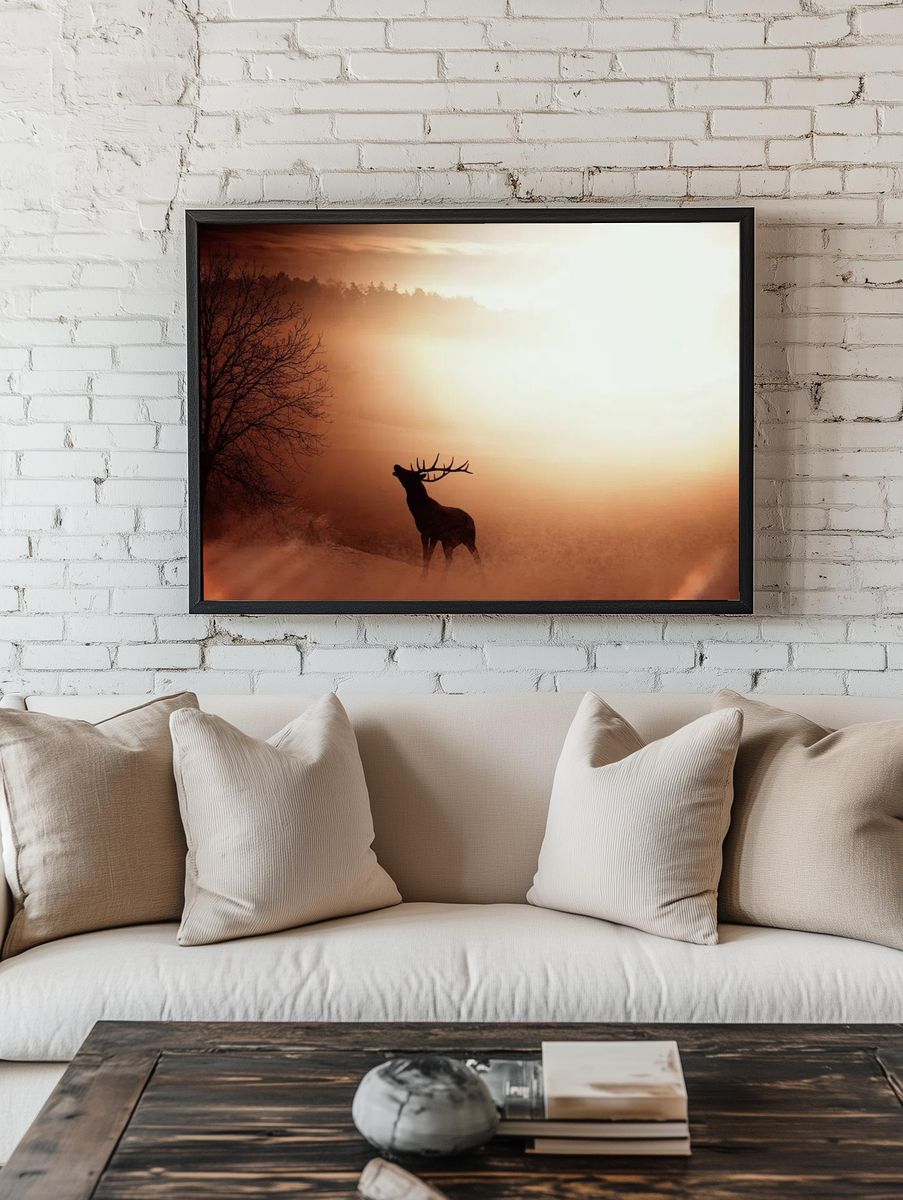 Majestic Stag at Sunrise Poster. — room view 1