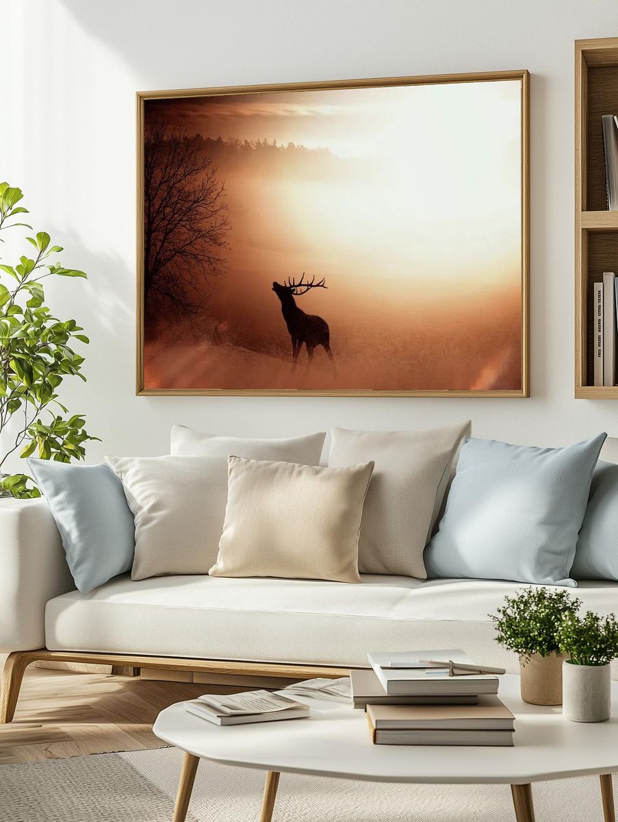 Majestic Stag at Sunrise Poster. — room view 2