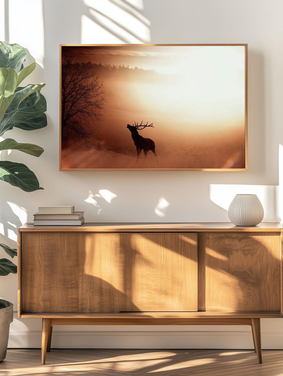 Majestic Stag at Sunrise Poster. — room view 3