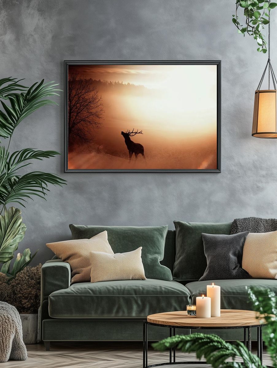 Majestic Stag at Sunrise Poster. — room view 4