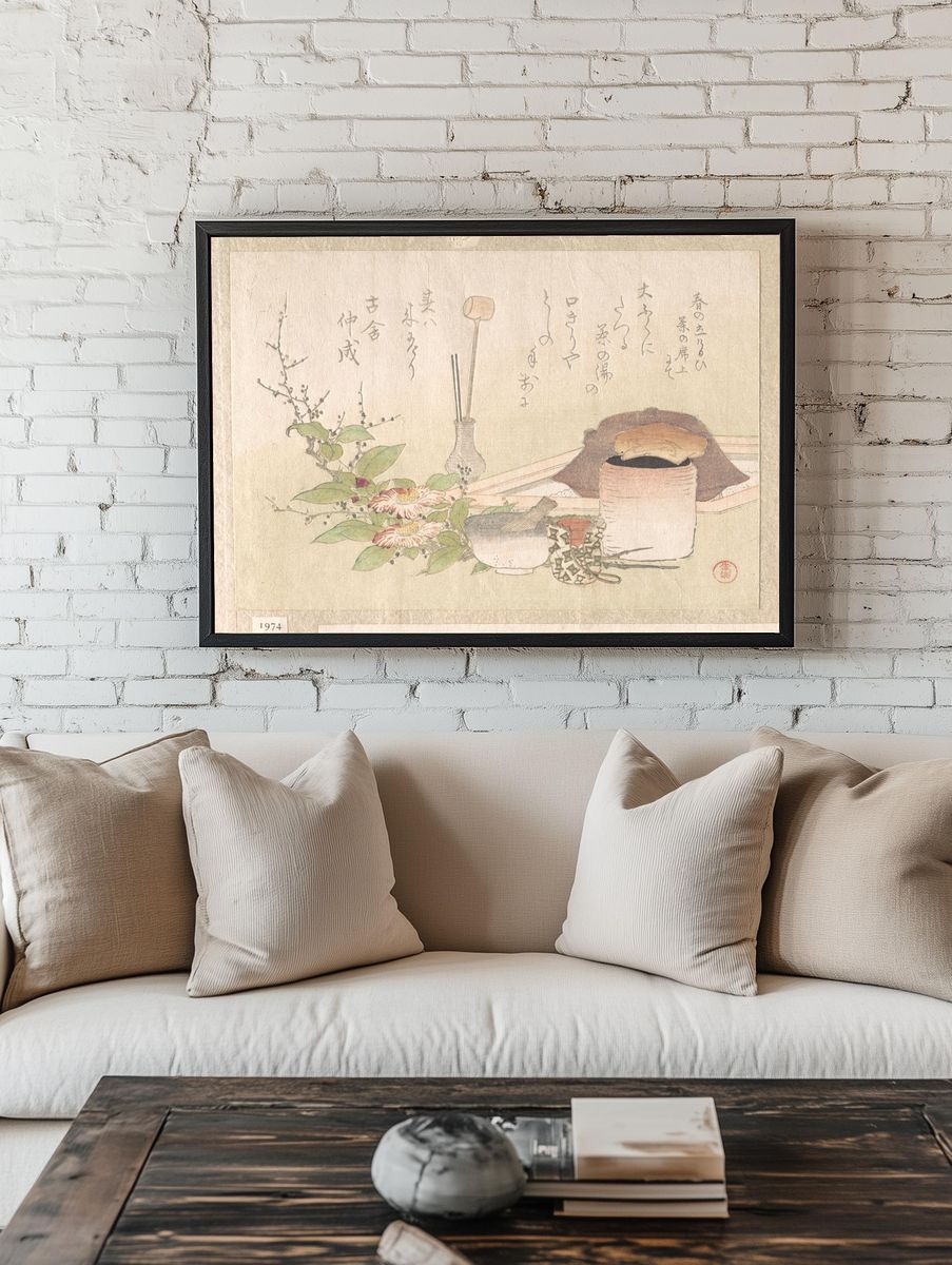 Set of Utensils for the Tea Ceremony by Kubo Shunman 窪俊満 — Art Print. — room view 1