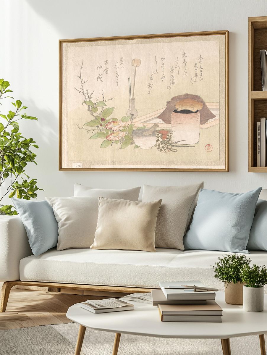 Set of Utensils for the Tea Ceremony by Kubo Shunman 窪俊満 — Art Print. — room view 2