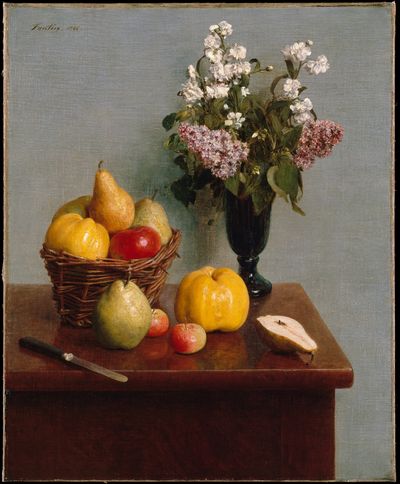 Still Life with Flowers and Fruit by Henri Fantin-Latour — Art Print. poster