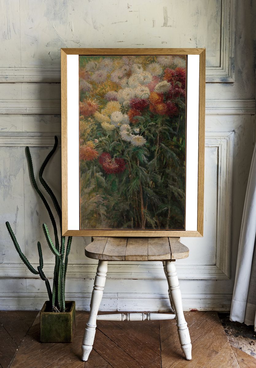 Chrysanthemums in the Garden at Petit-Gennevilliers by Gustave Caillebotte — Art Print. room preview
